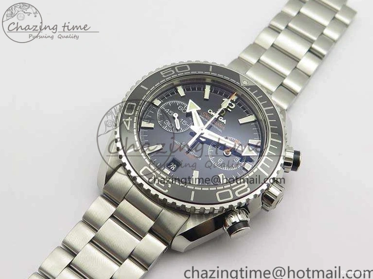 0103 Planet Ocean Master Chrono SS OM 1:1 Best Edition Black Dial On SS Bracelet A9900 V Fashionable 8113